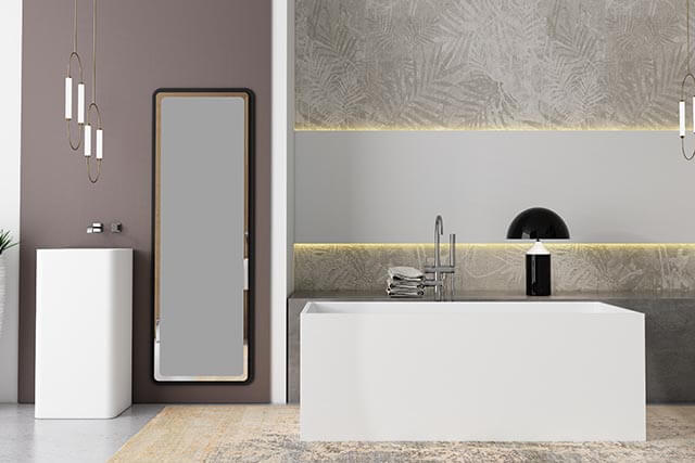 chic bathroom with modern pedestal basin(AT6008) and solid surface tub