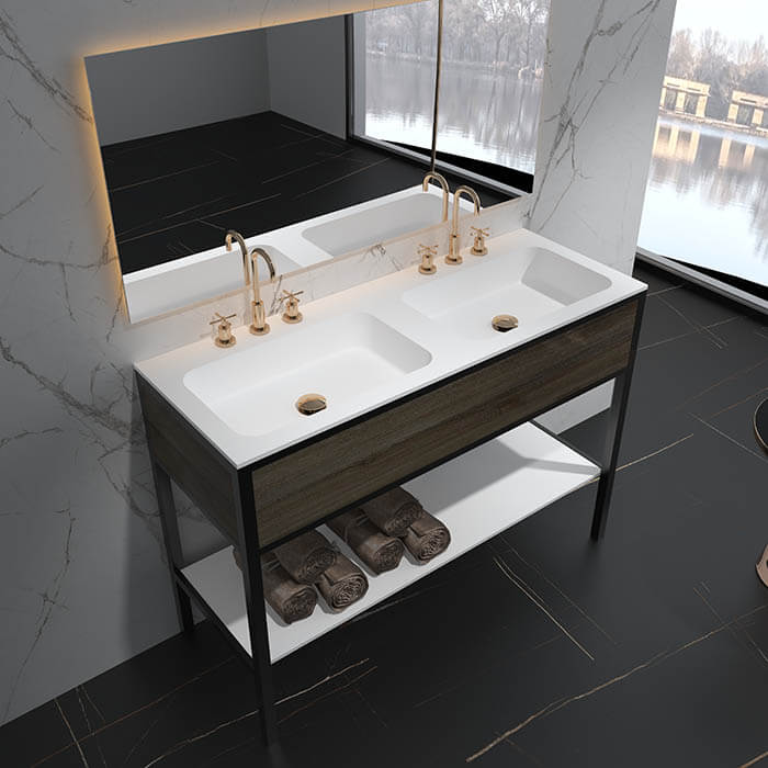 solid surface double sink with metal frame breesze double sink