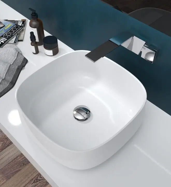 Thin rim solid surface art basin